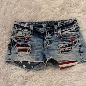 Miss Me Blue Distressed Jean Shorts with Star Details